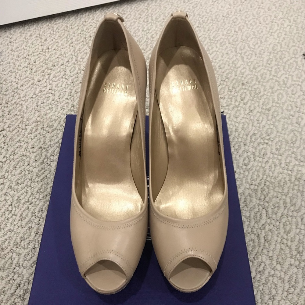 Stuart Weitzman Nude Calf Leather Peeptoe Heels